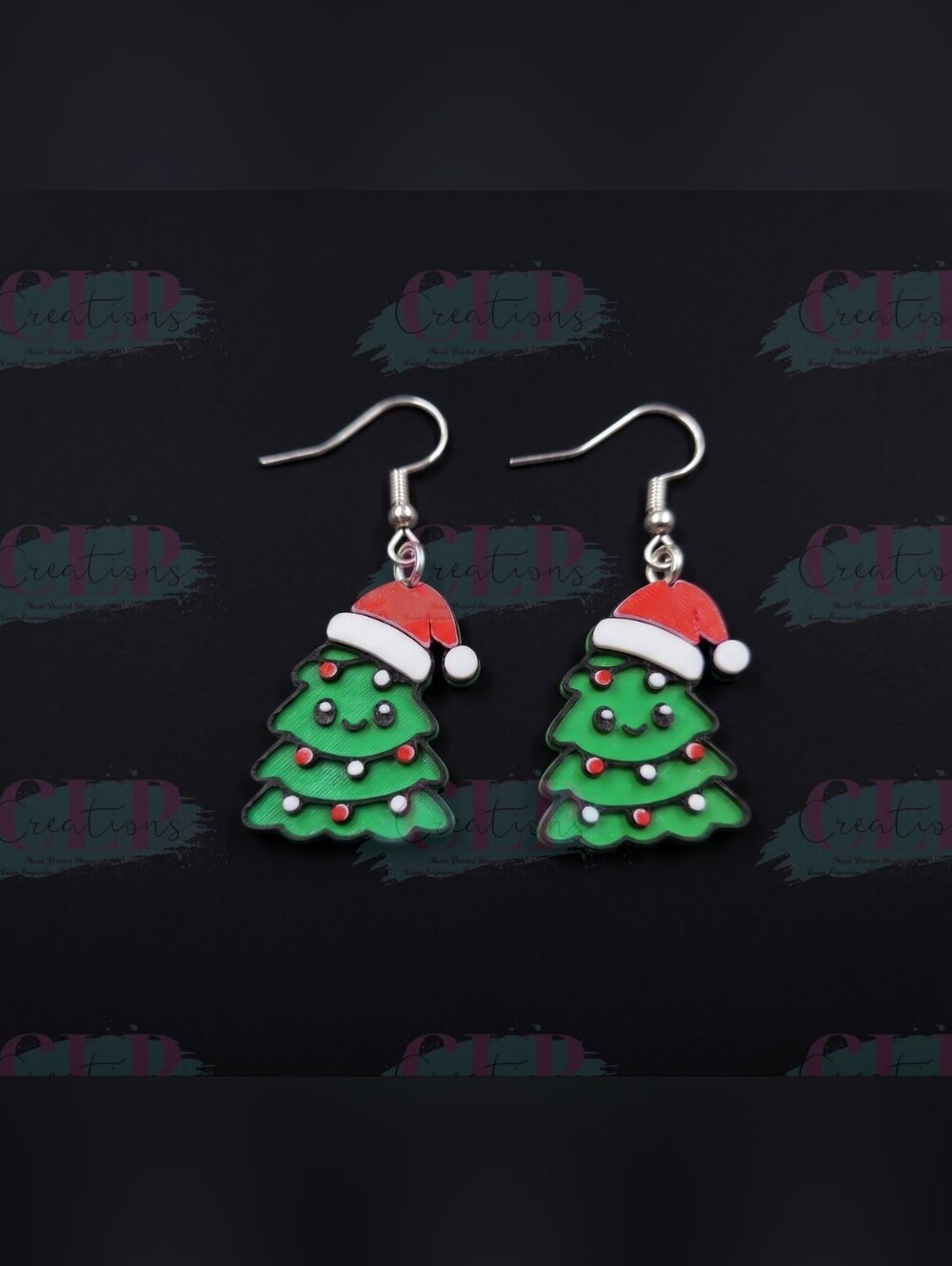 Lightweight Green Christmas Tree Dangle Earrings With Adorable Smiley And Bulbs